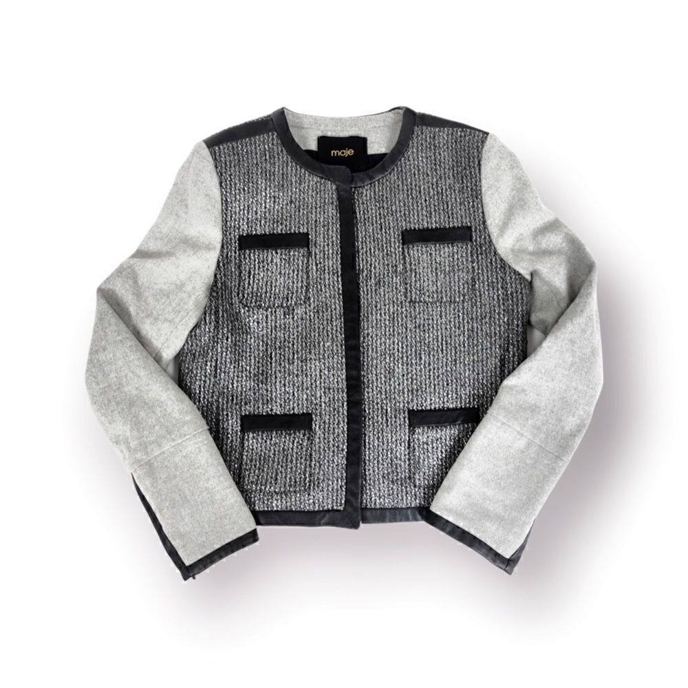 MAJE Virgin Wool & Lambskin Leather Trim STUNNING Fitted Coat. |Size: EU38|